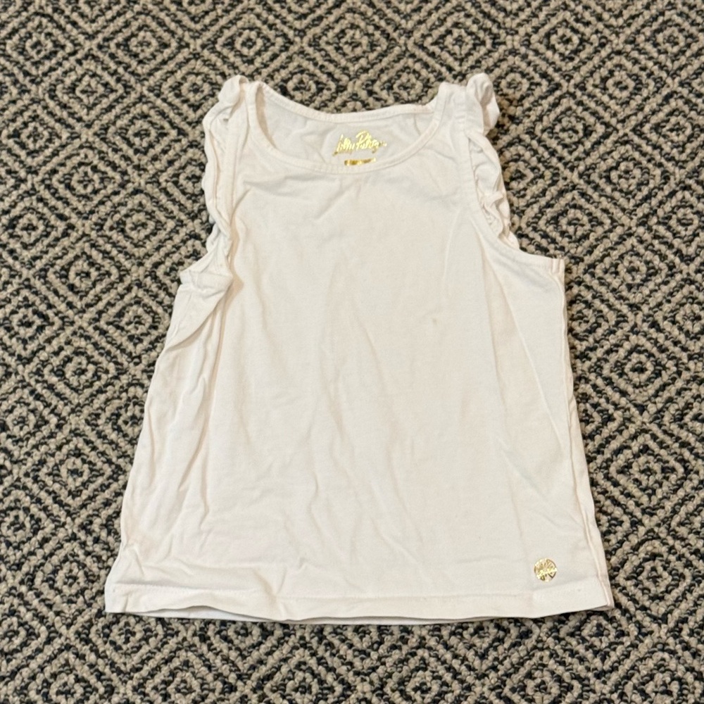 🎉 GUC/PLAY 🎉 Lilly Pulitzer SM (4-5) White Ruffle Shoulder Tank Top
